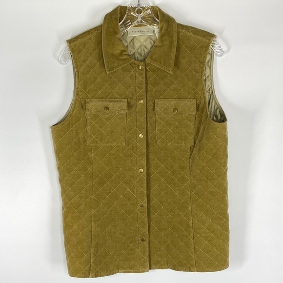 Susan Bristol Tan Quilted Corduroy Vest Size Medium - Picture 1 of 4